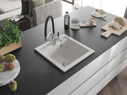 Mexen Vito granite sink 1-bowl with Duo kitchen faucet, white - 6503-20-671701-07
