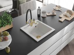 Mexen Vito granite kitchen sink 1-bowl with Duo kitchen faucet, white - 6503-20-671701-57-G
