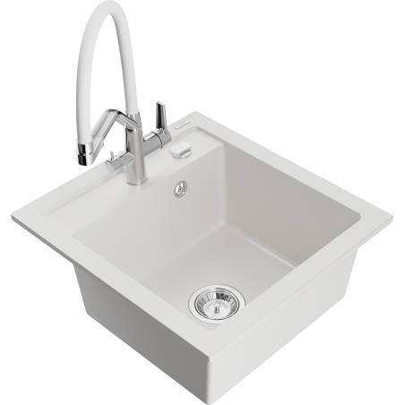 Mexen Vito 1-bowl granite kitchen sink with Duo faucet, white - 6503-20-671701-02