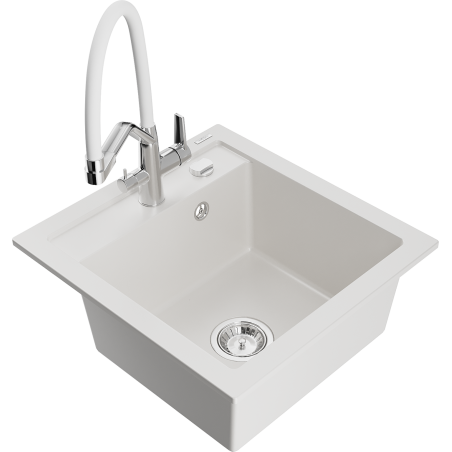 Mexen Vito granite sink 1-bowl with Duo kitchen tap, white - 6503-20-671701-02