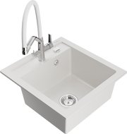 Mexen Vito 1-bowl granite kitchen sink with Duo faucet, white - 6503-20-671701-02