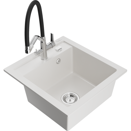 Mexen Vito 1-compartment granite sink with a kitchen mixer tap Duo, white - 6503-20-671701-07