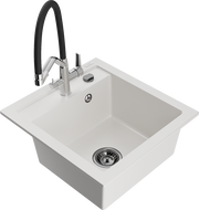 Mexen Vito 1-bowl granite sink with Duo kitchen faucet, white - 6503-20-671701-07-B