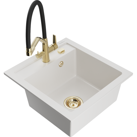 Mexen Vito 1-Bowl Granite Sink with Duo Kitchen Tap, White - 6503-20-671701-57-G
