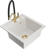 Mexen Vito granite kitchen sink 1-bowl with Duo kitchen faucet, white - 6503-20-671701-57-G