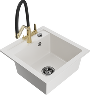 Mexen Vito 1-bowl granite sink with Duo kitchen faucet, white - 6503-20-671701-57-B