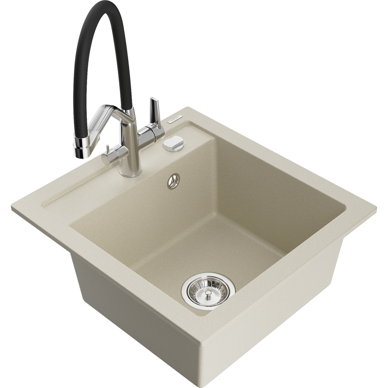 Mexen Vito 1-compartment granite sink with a kitchen mixer tap Duo, Beige - 6503-69-671701-07