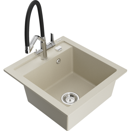 Mexen Vito 1-Bowl Granite Sink with Duo Kitchen Faucet, Beige - 6503-69-671701-07