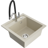 Mexen Vito 1-Bowl Granite Sink with Duo Kitchen Faucet, Beige - 6503-69-671701-07