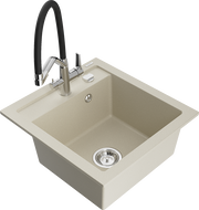 Mexen Vito 1-Bowl Granite Sink with Duo Kitchen Faucet, Beige - 6503-69-671701-07