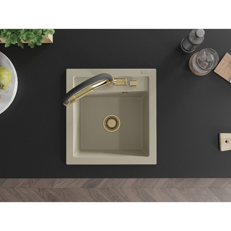 Mexen Vito 1-Bowl Granite Kitchen Sink with Duo Mixer Tap, Beige - 6503-69-671701-57-G