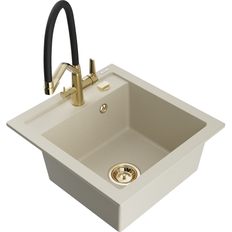 Mexen Vito 1-bowl granite sink with Duo kitchen faucet, beige - 6503-69-671701-57-G