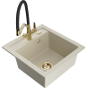 Mexen Vito 1-bowl granite sink with Duo kitchen faucet, beige - 6503-69-671701-57-G