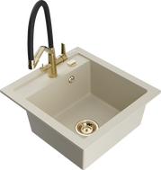 Mexen Vito granite sink 1-bowl with Duo kitchen faucet, beige - 6503-69-671701-57-G