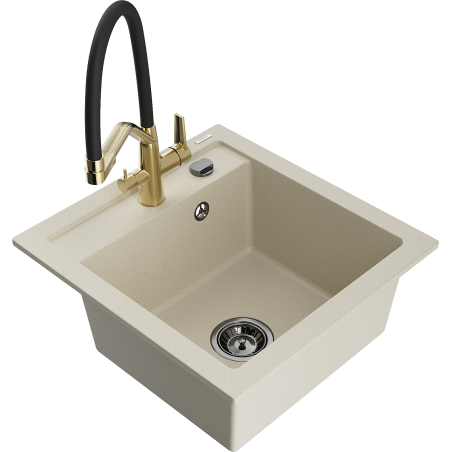 Mexen Vito 1-bowl granite sink with Duo kitchen faucet, beige - 6503-69-671701-57-B