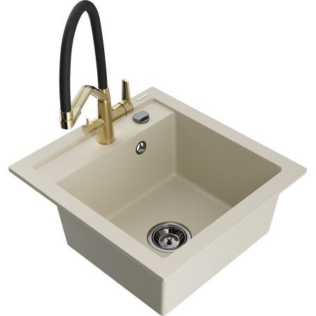 Mexen Vito granite sink 1-bowl with Duo kitchen tap, beige - 6503-69-671701-57-B