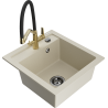 Mexen Vito 1-bowl granite sink with Duo kitchen faucet, beige - 6503-69-671701-57-B