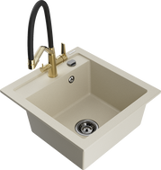 Mexen Vito 1-bowl granite sink with Duo kitchen faucet, beige - 6503-69-671701-57-B