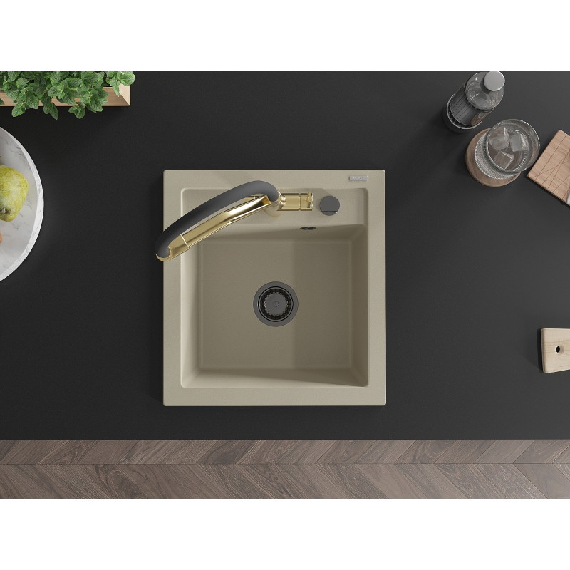 Mexen Vito 1-bowl granite sink with Duo kitchen faucet, beige - 6503-69-671701-57-B
