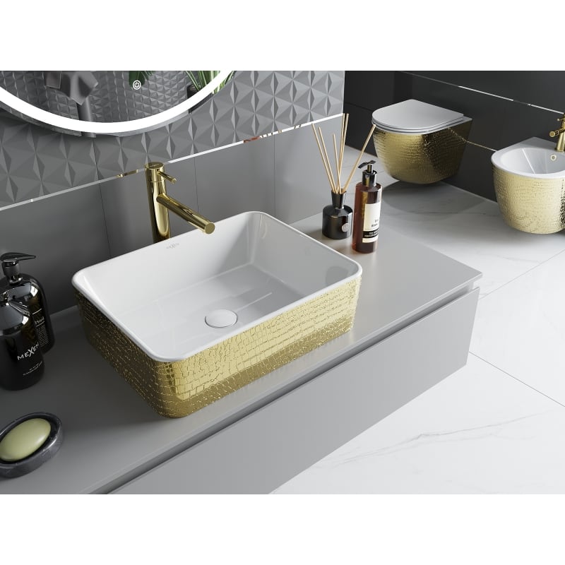 Mexen Catia countertop sink 48 x 38 cm, white/gold scale pattern - 21314808