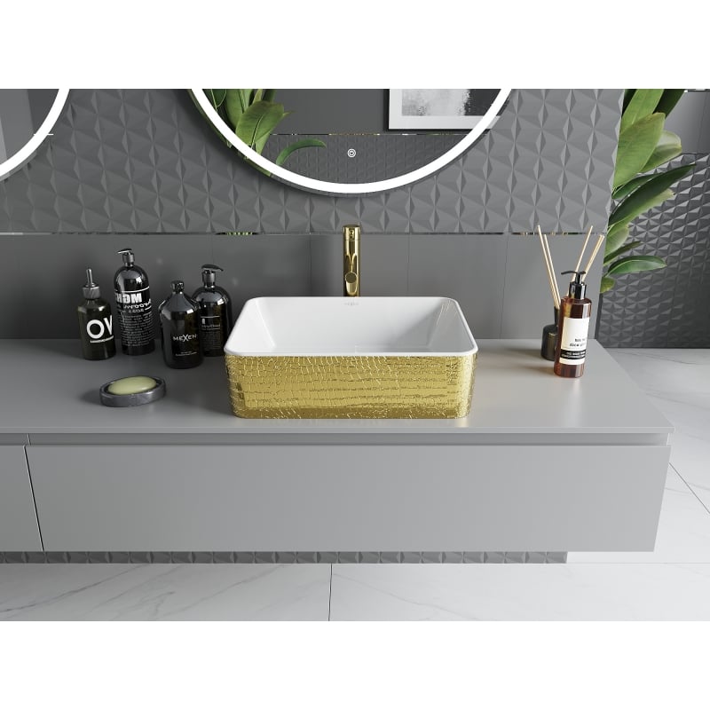Mexen Catia countertop sink 48 x 38 cm, white/gold scale pattern - 21314808