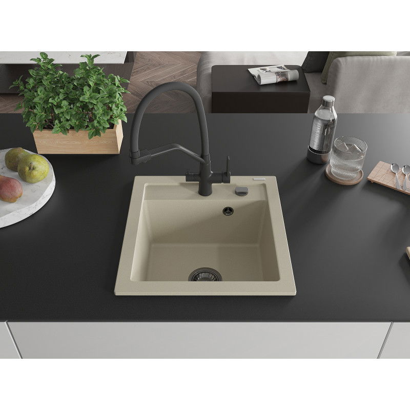 Mexen Vito 1-bowl granite sink with Duo kitchen tap, beige - 6503-69-671701-70-B