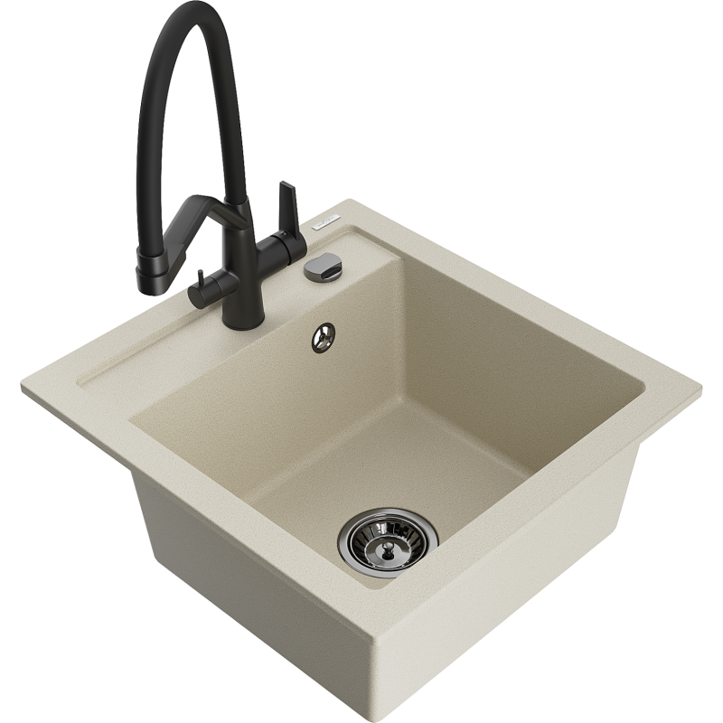 Mexen Vito 1-compartment granite sink with a kitchen mixer tap Duo, Beige - 6503-69-671701-70-B