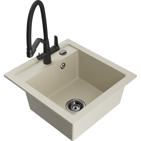 Mexen Vito 1-Bowl Granite Sink with Duo Kitchen Faucet, Beige - 6503-69-671701-70-B