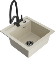 Mexen Vito 1-bowl granite sink with Duo kitchen tap, beige - 6503-69-671701-70-B