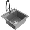 Mexen Vito granite sink 1-bowl with Duo kitchen faucet, gray - 6503-71-671701-07