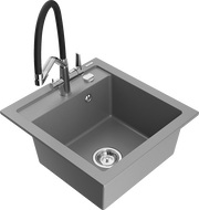 Mexen Vito granite sink 1-bowl with Duo kitchen faucet, gray - 6503-71-671701-07