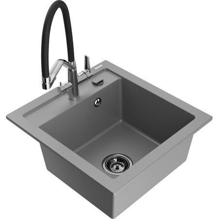 Mexen Vito Granite Sink 1-Bowl with Duo Kitchen Tap, Grey - 6503-71-671701-07-B