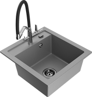 Mexen Vito Granite Sink 1-Bowl with Duo Kitchen Tap, Grey - 6503-71-671701-07-B