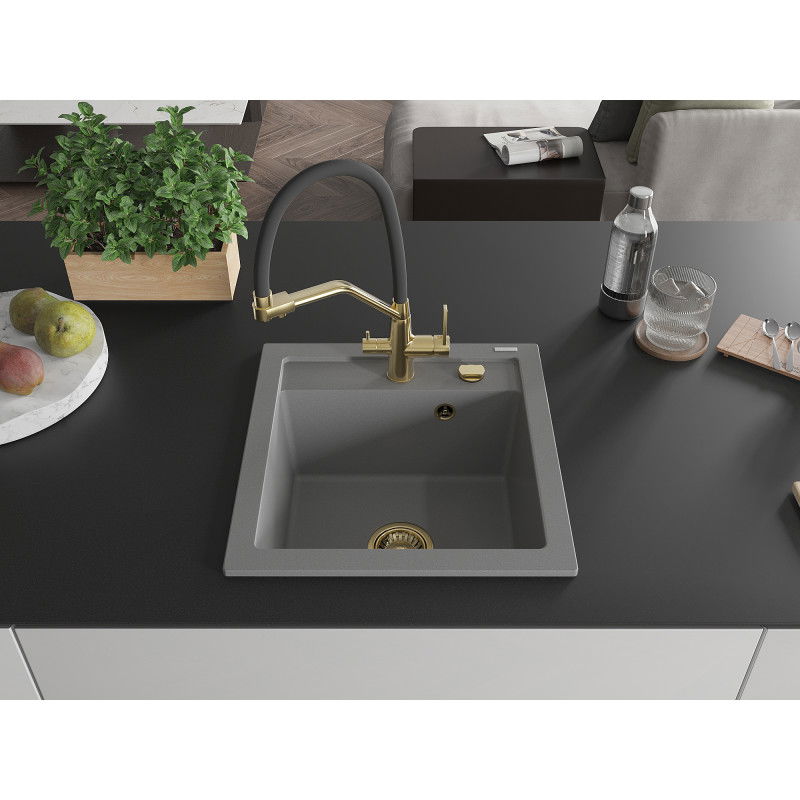 Mexen Vito 1-Bowl Granite Kitchen Sink with Duo Tap, Grey - 6503-71-671701-57-G