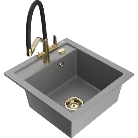 Mexen Vito 1-Bowl Granite Kitchen Sink with Duo Tap, Grey - 6503-71-671701-57-G