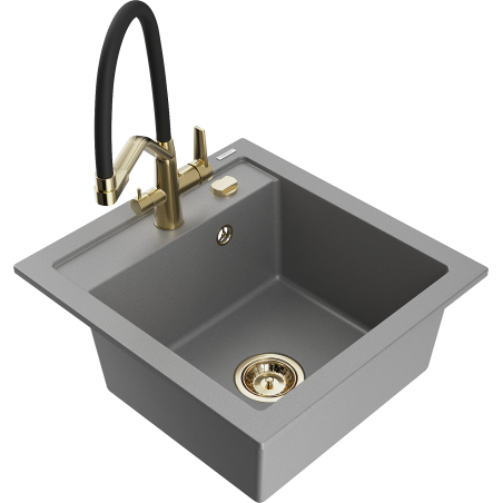 Mexen Vito granite kitchen sink 1-bowl with Duo kitchen faucet, gray - 6503-71-671701-57-G
