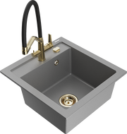 Mexen Vito 1-compartment granite sink with a kitchen mixer tap Duo, grey - 6503-71-671701-57-G