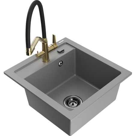 Mexen Vito 1-bowl granite sink with Duo kitchen faucet, gray - 6503-71-671701-57-B