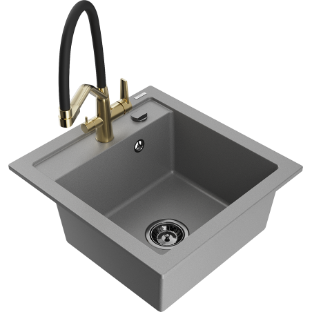 Mexen Vito 1-bowl Granite Sink with Duo Kitchen Tap, Grey - 6503-71-671701-57-B
