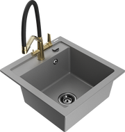 Mexen Vito single-bowl granite sink with Duo kitchen faucet, gray - 6503-71-671701-57-B
