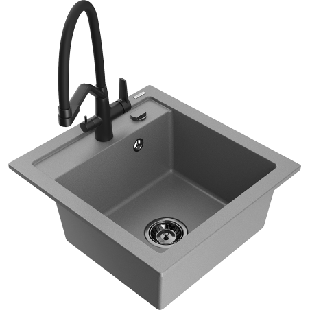 Mexen Vito 1-bowl granite sink with Duo kitchen faucet, gray - 6503-71-671701-70-B