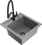 Mexen Vito 1-bowl granite sink with Duo kitchen faucet, gray - 6503-71-671701-70-B