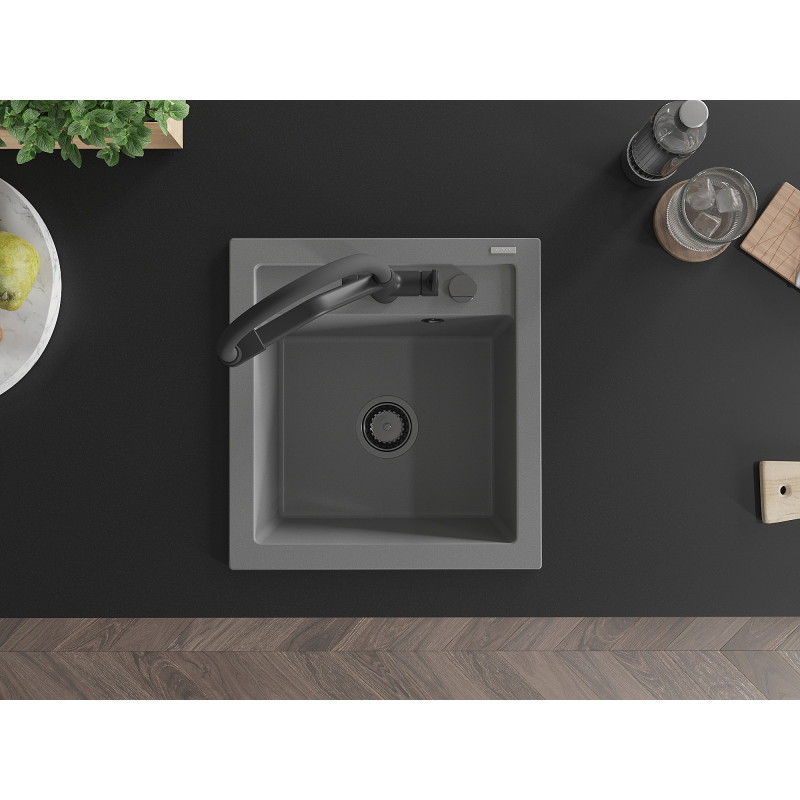 Mexen Vito 1-bowl granite sink with Duo kitchen faucet, gray - 6503-71-671701-70-B