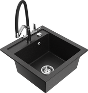 Mexen Vito 1-bowl granite kitchen sink with Duo kitchen faucet, black/silver metallic - 6503-73-671701-07