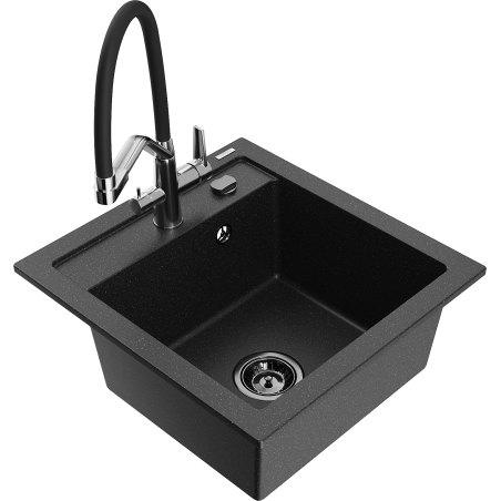 Mexen Vito granite kitchen sink 1-bowl with Duo kitchen faucet, black/silver metallic - 6503-73-671701-07-B