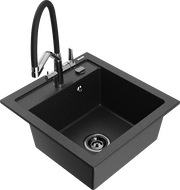 Mexen Vito granite kitchen sink 1-bowl with Duo kitchen faucet, black/silver metallic - 6503-73-671701-07-B