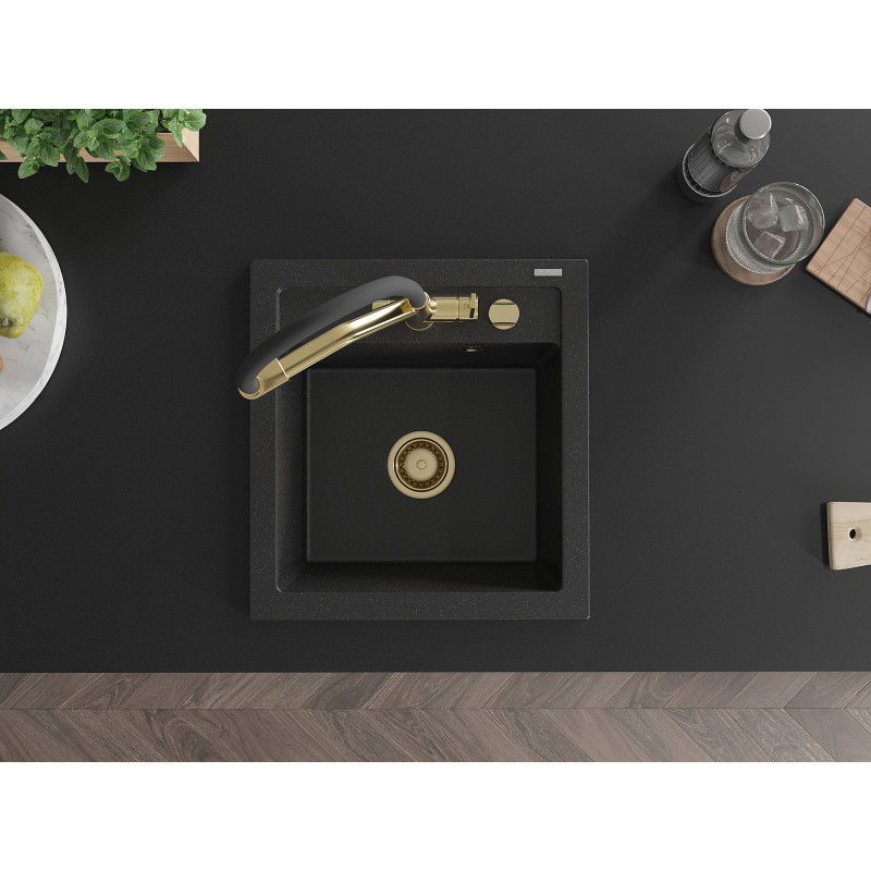 Mexen Vito 1-bowl granite sink with Duo kitchen tap, black/silver metallic - 6503-73-671701-57-G