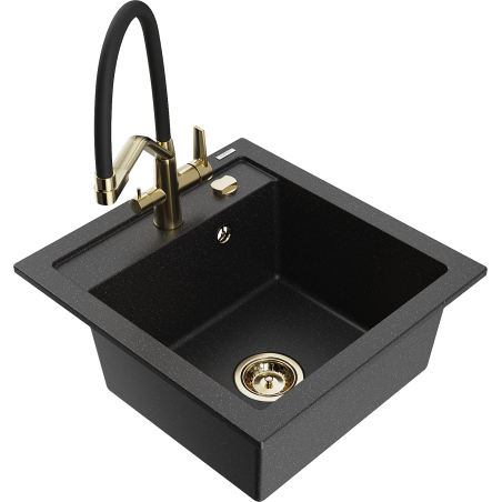 Mexen Vito granite single-bowl sink with Duo kitchen faucet, black/silver metallic - 6503-73-671701-57-G
