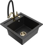 Mexen Vito 1-bowl granite sink with Duo kitchen faucet, black/silver metallic - 6503-73-671701-57-G