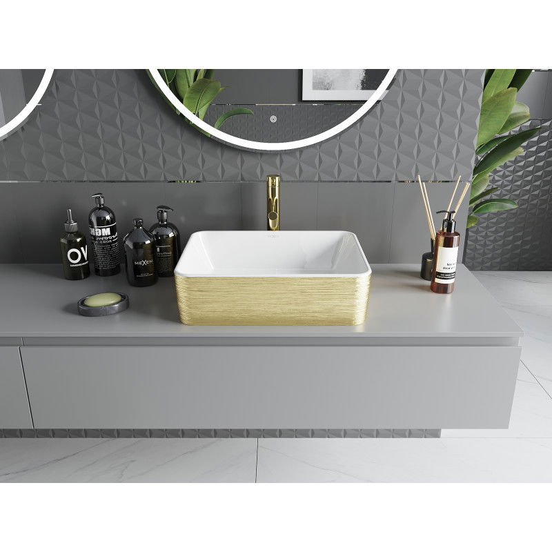 Mexen Catia countertop washbasin 48 x 38 cm, white/gold line pattern - 21314817